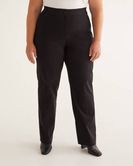 Pantalon noir à jambe droite, coupe galbée, petite, tissu responsable