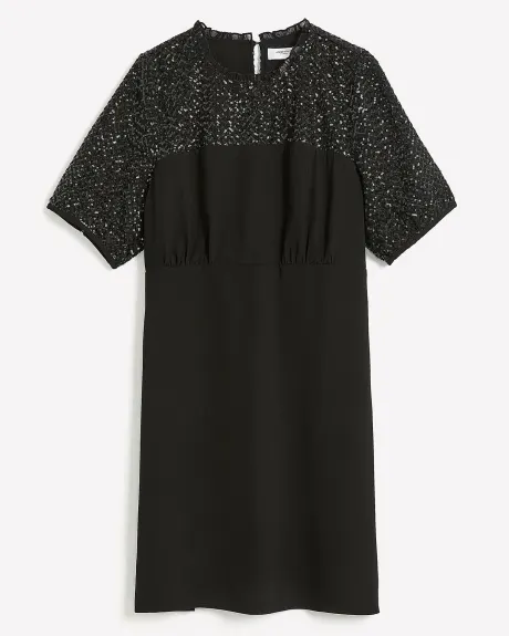 Black Dress with Sequin Mesh Sleeves - Addition Elle