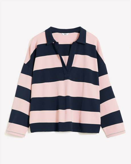 Cotton Striped Polo Sweatshirt