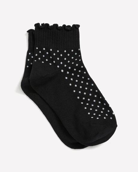 Lettuce-Edge Short Crew Socks, Dotted Print