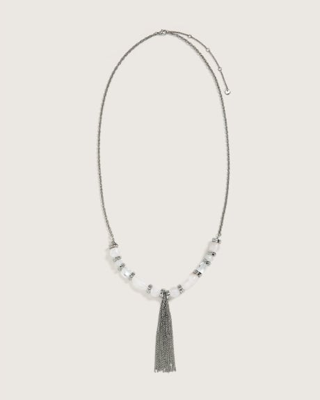 Glass Bead and Chain Tassel Necklace