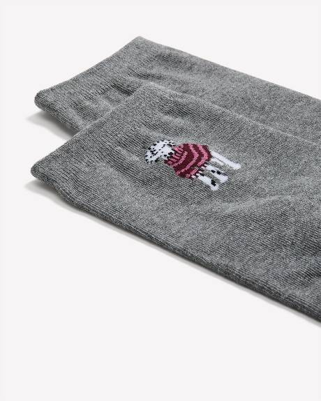 Grey Crew Socks with Dalmatian Placement Print