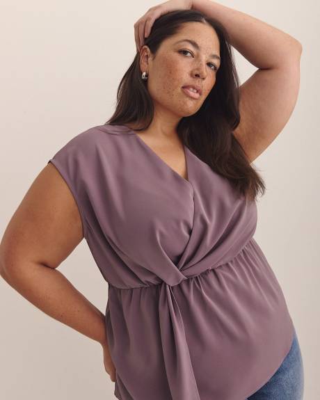 Blouse nouée à petites manches et col en V - Addition Elle