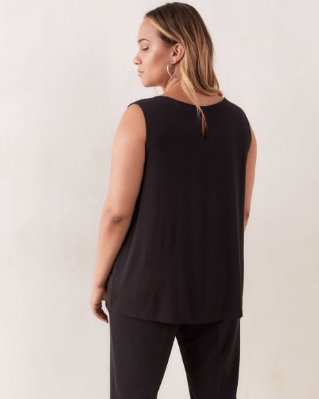 Mix Media Sleeveless Blouse With Button Detail - In Every Story
