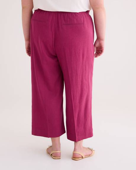 Pantalon court à jambe large en mélange de lin