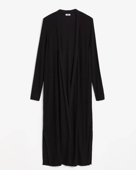 Cardigan long côtelé à devant ouvert