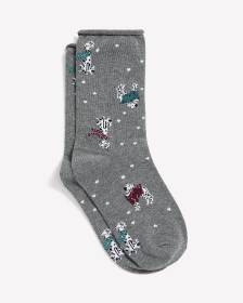 Grey Rolled-Edge Crew Socks with Dalmatian Print Grey Rolled-Edge Crew Socks with Dalmatian Print