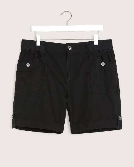 Short en coton noir avec taille côtelée