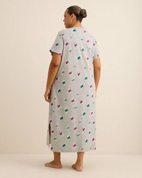 Long Grey Heather Knit Sleepshirt with Dalmatian Print - ti Voglio