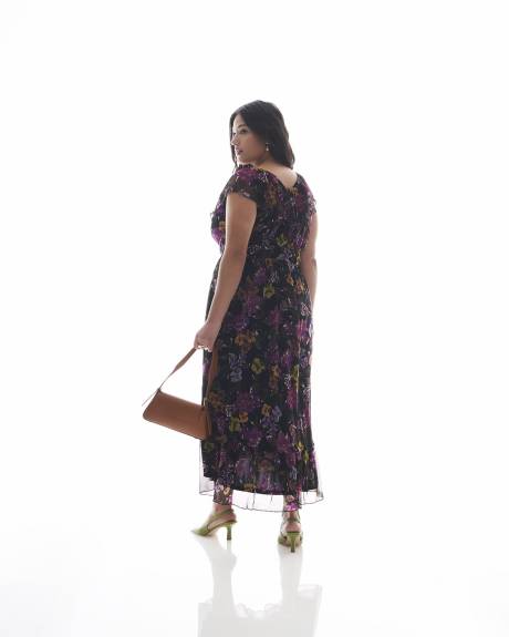 Floral Ruffled Mesh Midi Dress - Addition Elle