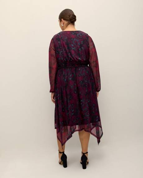 Long-Sleeve Printed Maxi Dress with Shark Bite Hem