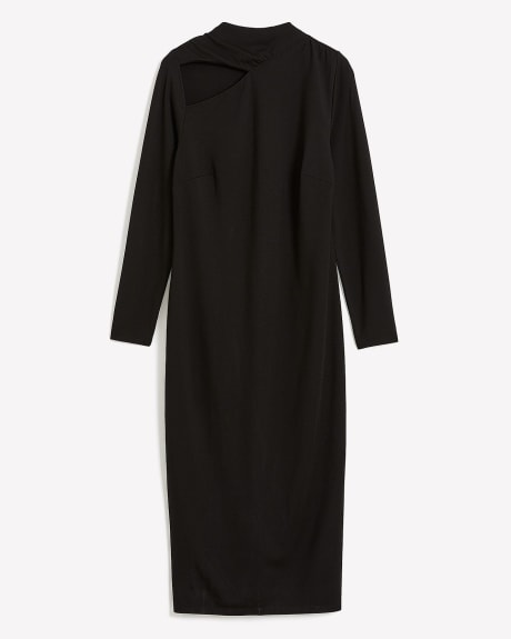 Robe noire mi-longue en tricot avec col montant - Addition Elle