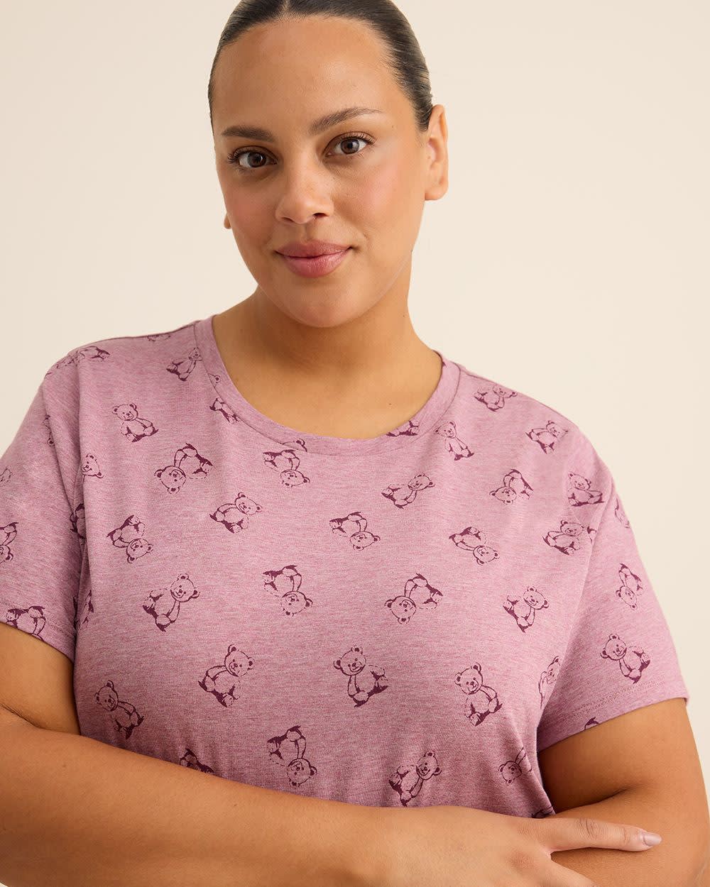 Purple Short-Sleeve Heather Knit Sleepshirt with Teddy Bear Print - ti Voglio Purple Short-Sleeve Heather Knit Sleepshirt with Teddy Bear Print - ti Voglio