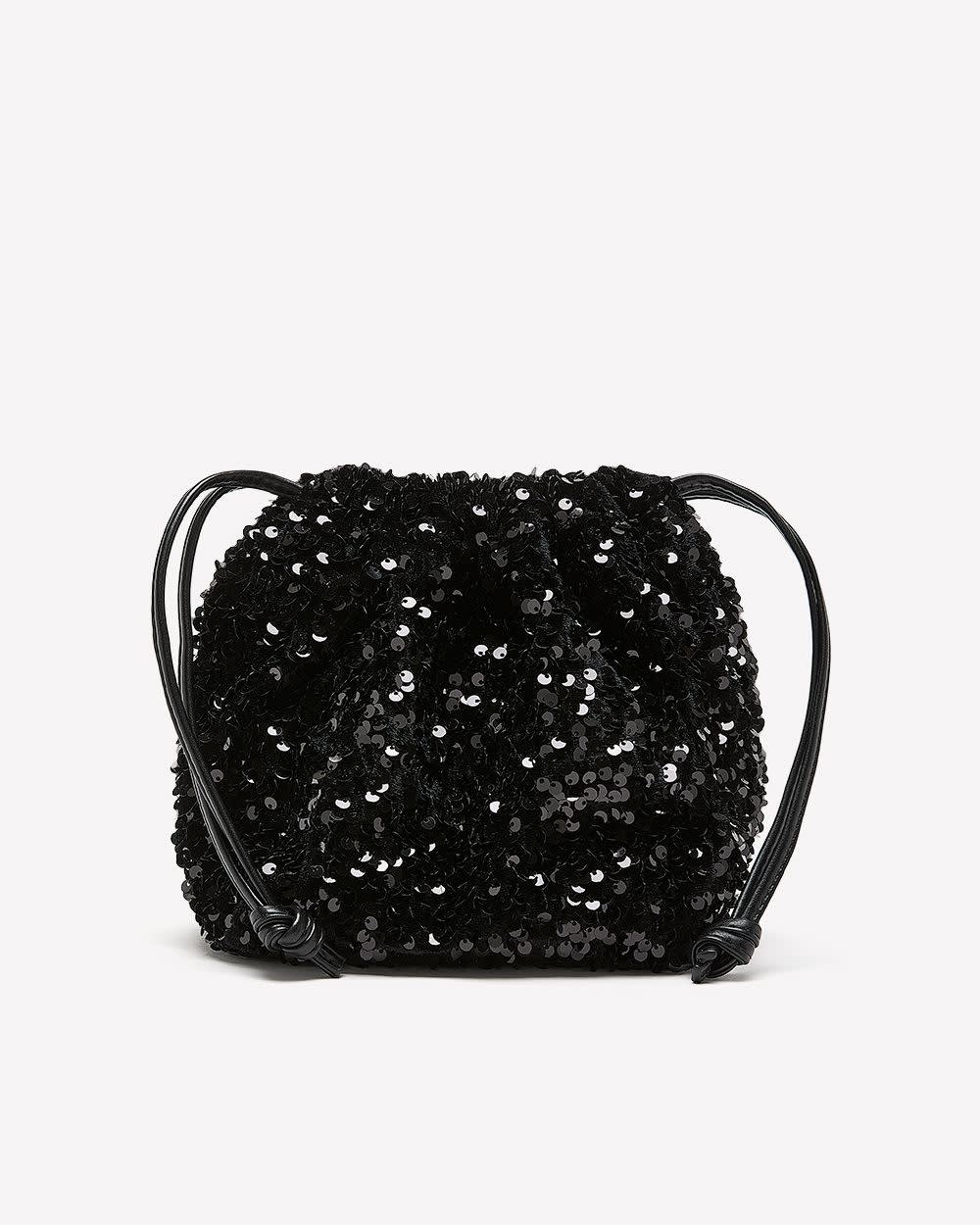 Black Velvet and Sequins Crossbody Pouch