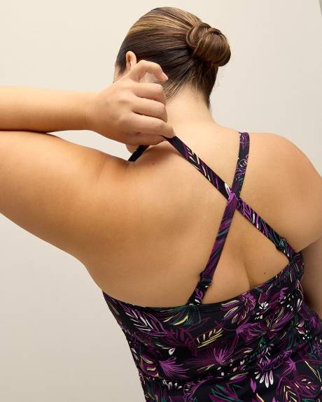 Leaf-Print Rushing Tube Tankini Top