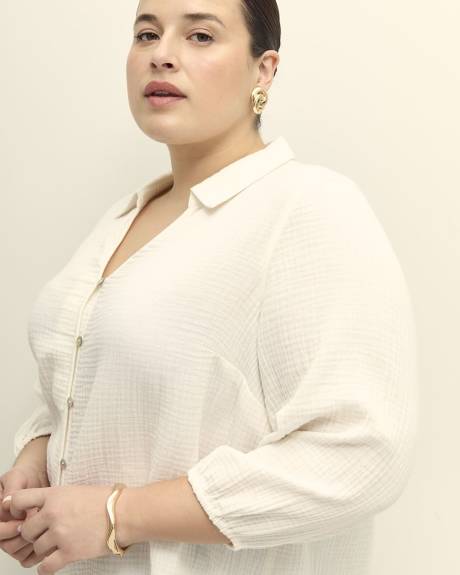 Buttoned Down Shirt with 3/4 Balloon Sleeves
