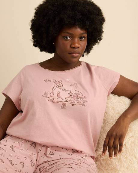 Mauve Bambi Pyjama Top with Lace Neckline - ti Voglio