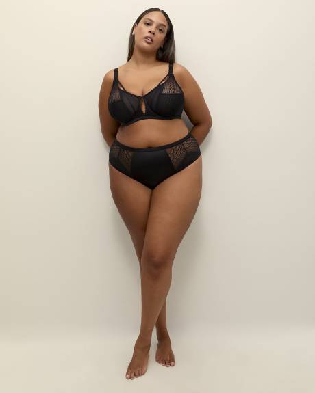 Black Satin Cheeky Brief with Lace and Mesh - Déesse Collection