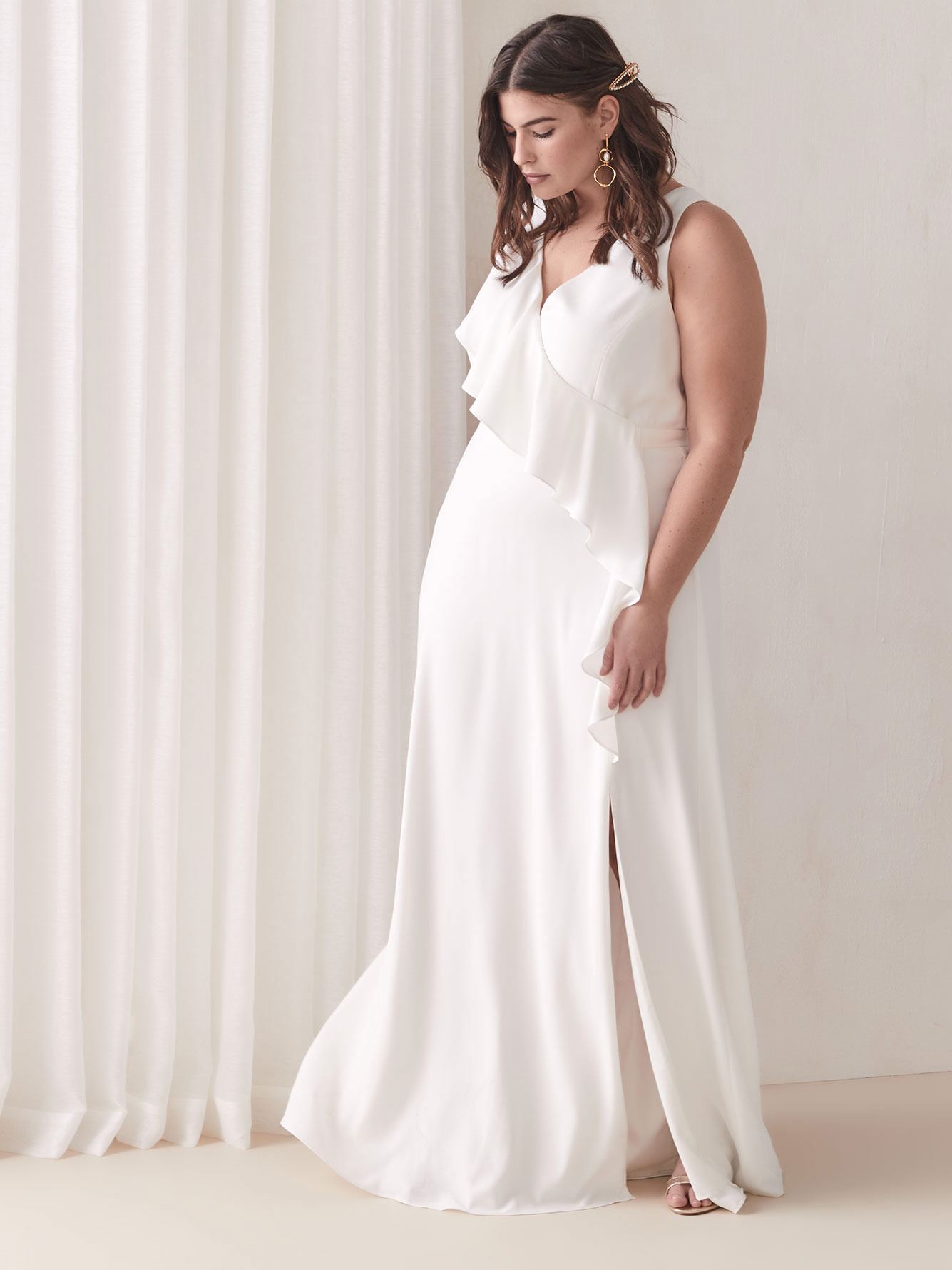 ruffle white maxi dress