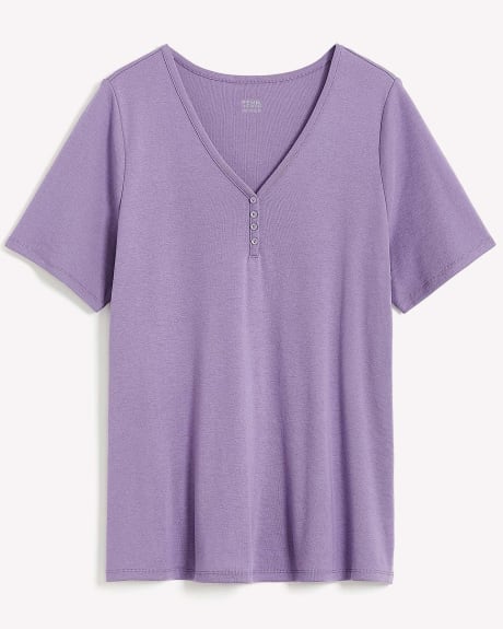 Girlfriend-Fit Short-Sleeve V-Neck Ribbed Tee
