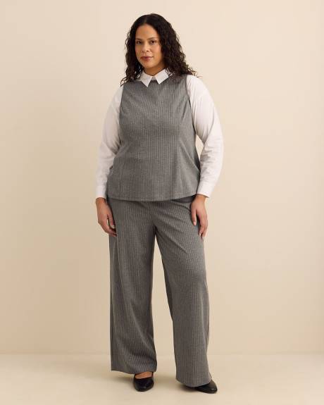 Gray Pinstripe Sleeveless Boat-Neck Top