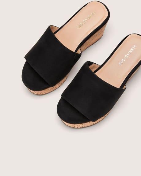 Mules compensées à sangle élastique, pied très large