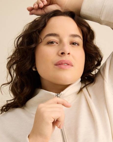 Long-Sleeve Zippered Mock-Neck Top