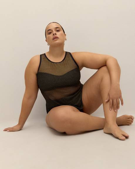 Shiny Fishnet Tankini Top