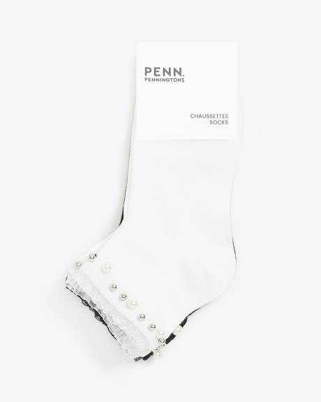 Crew Socks with Pearl Trim, pack of 2