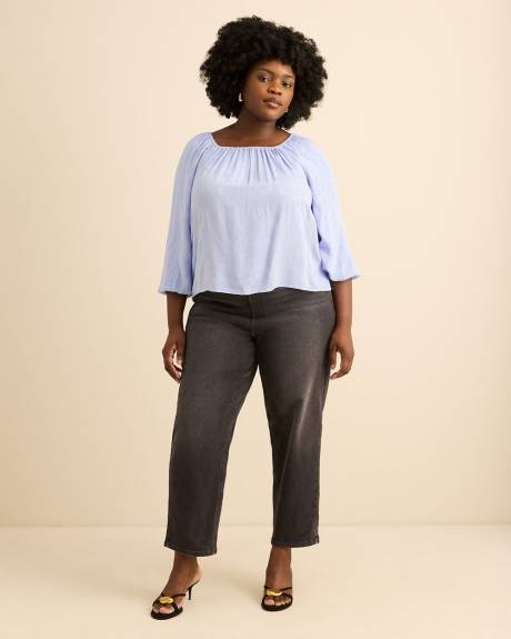 Square Neckline Puffed Sleeve Slight Swing Blouse - Addition Elle