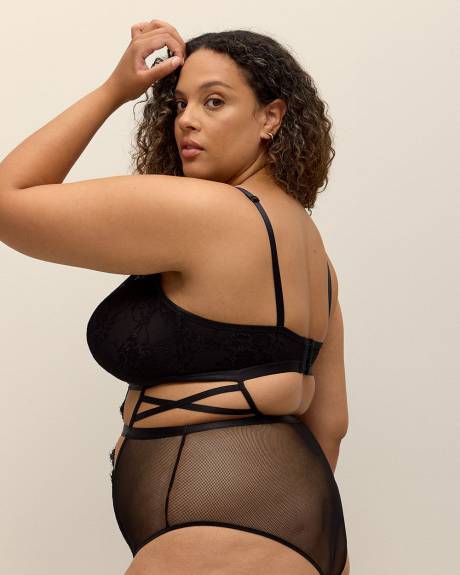 Underwire Bodysuit with Scalloped Lace and Fishnet Mesh - Déesse Collection