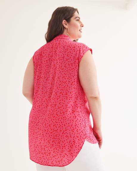 Printed Buttoned-Down Sleeveless Tunic Shirt