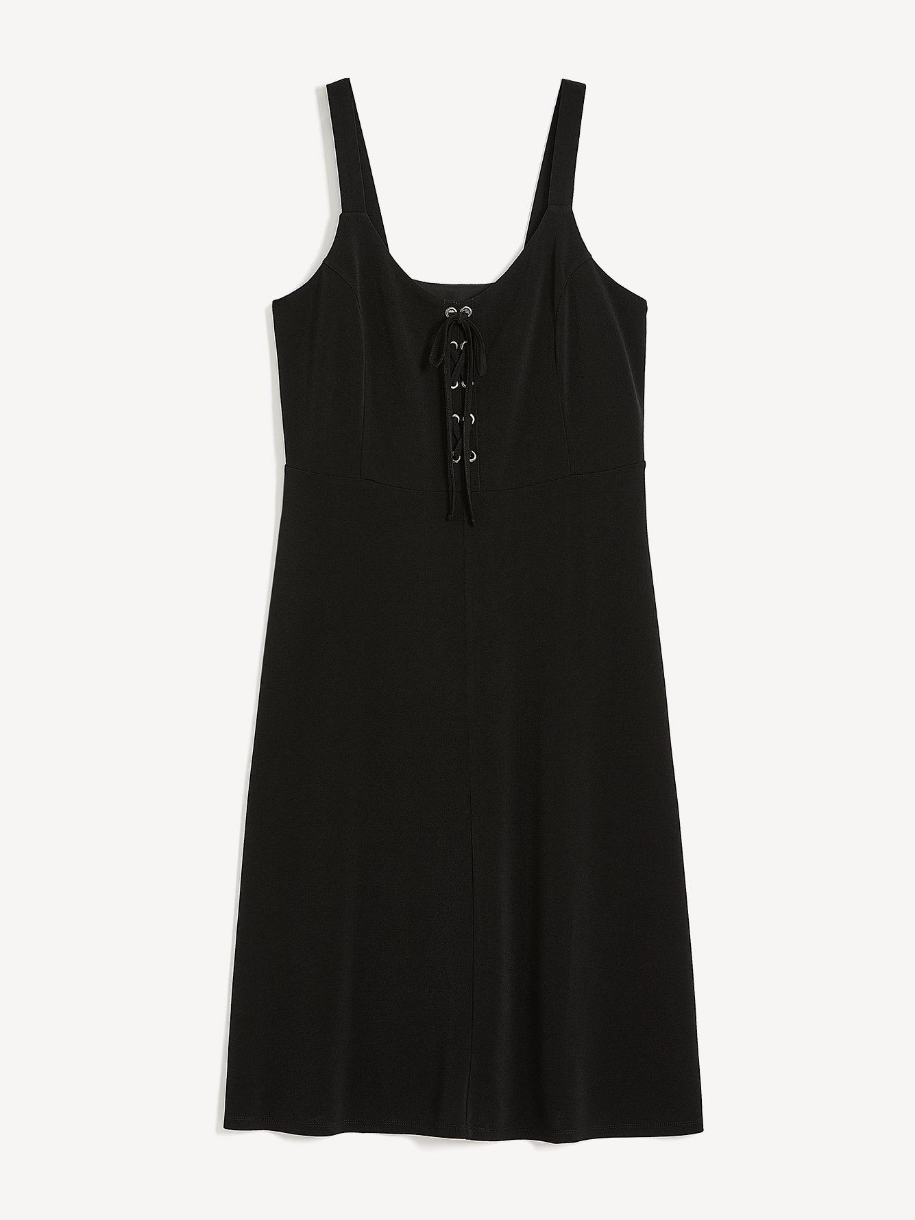 Black Sleeveless Midi Dress with Lace-up Front - Addition Elle