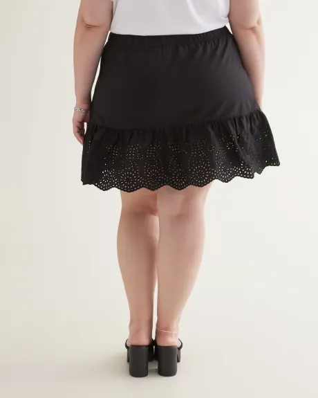 Black Cotton Embroidered Ruffled Pull-On Skirt
