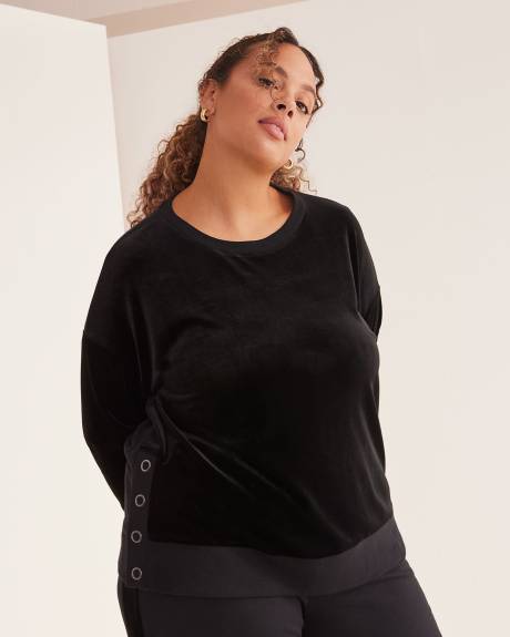 Velvet and French Terry Crewneck Top - Active Zone
