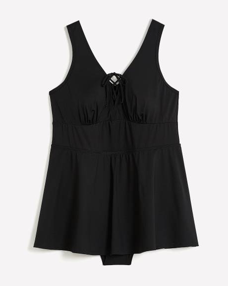 Robe-maillot noire à encolure en V lacée