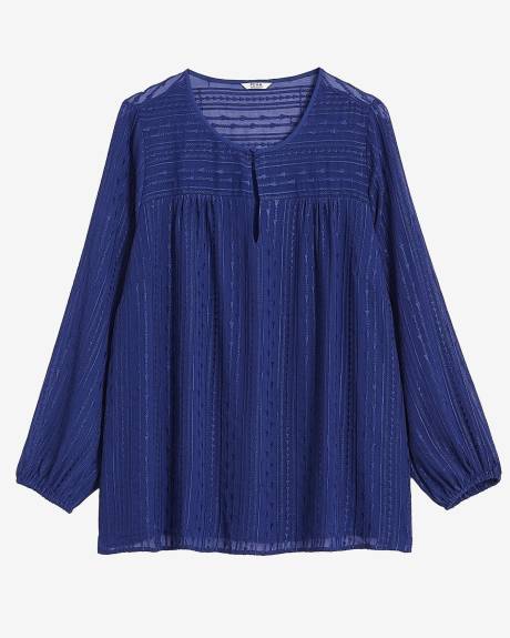 Blue Crewneck A-Line Blouse