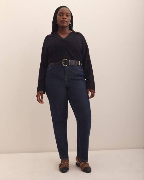 Ribbed Polo Knit Top