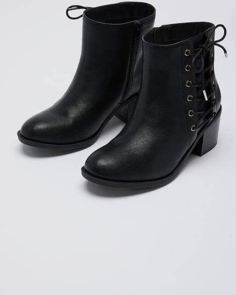 Extra Wide Width, Black Bootie with Side Lace-Up Detail
