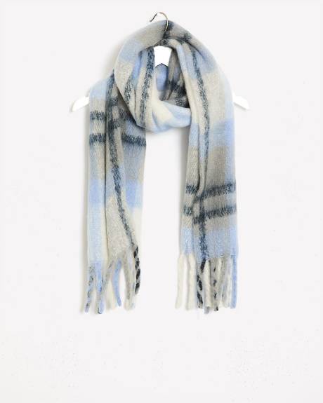 Blue Plaid Woven Scarf