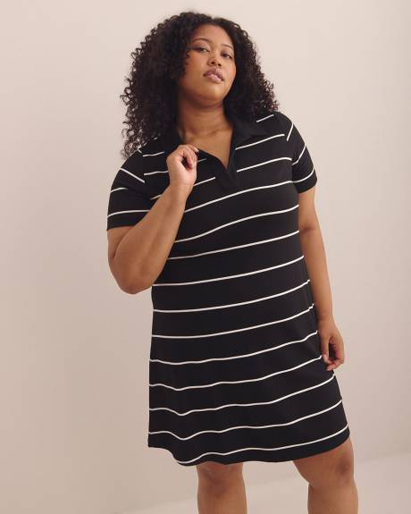 Striped Short-Sleeve Polo Dress
