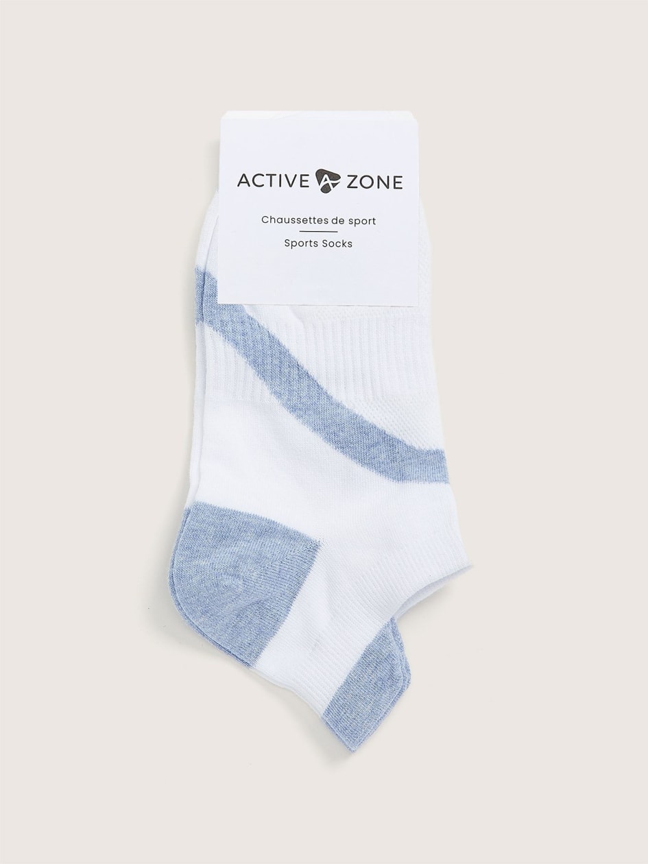Chaussettes de sport courtes avec rayures contrastantes, blanches - Active Zone