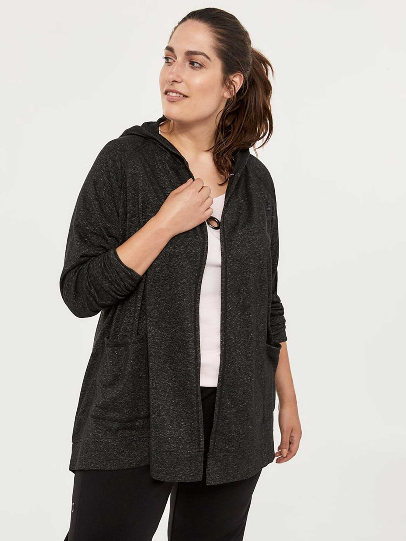 Plus-Size French Terry Cardigan with Hood - ActiveZone | Penningtons