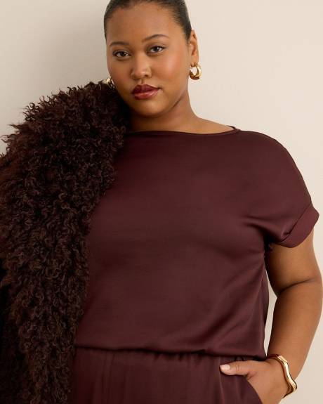 Satin Boat-Neck Blouse