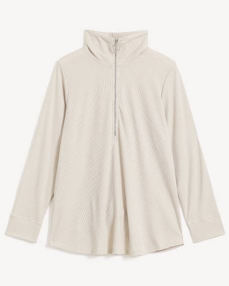 Mock Neck Waffle Knit Top with Zipper