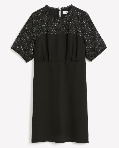 Black Dress with Sequin Mesh Sleeves - Addition Elle
