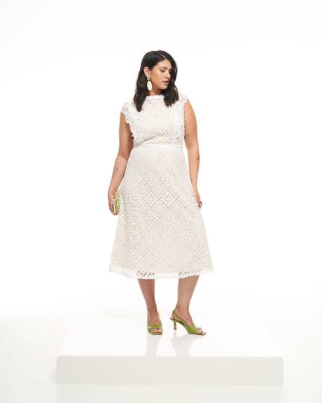 White Sleeveless Lace Midi Dress - Addition Elle