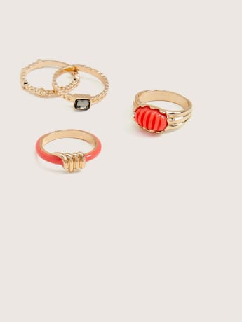 Assorted Rings with Coral Accents, Set of 4