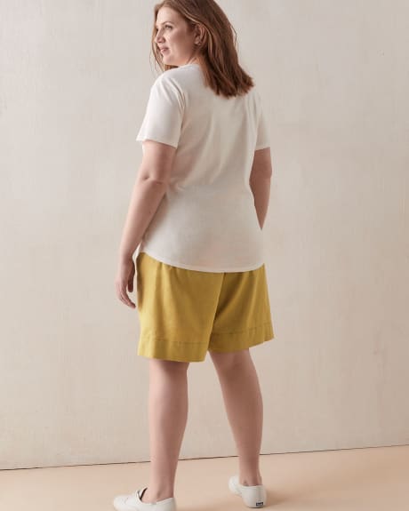 Linen Blend Boyfriend-Fit V-Neck T-Shirt - Addition Elle