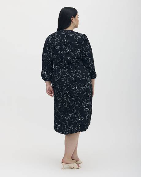 Silky Midi Shirt Dress with Waist Drawstring - Addition Elle